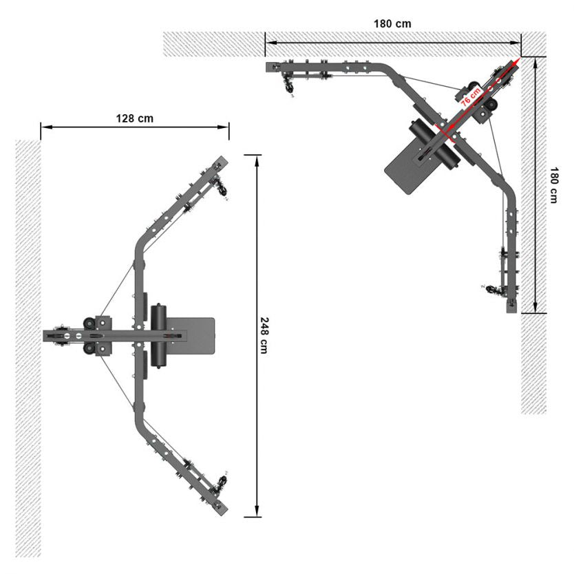 Cable Pull Corner Station Maße: Breite: 248 cm; Tiefe: 128 cm; Höhe: 221 cm