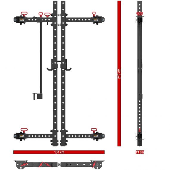 ATX® Fold Back Rack 750 eingeklappt Maße: Breite 137 cm; Tiefe 13 cm; Höhe 219 cm