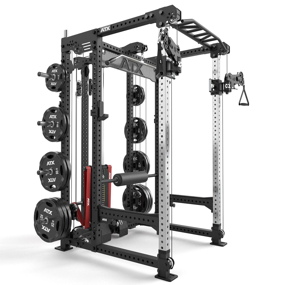 ATX® Hardcore Power Rack Schrägansicht mit Hantelscheiben