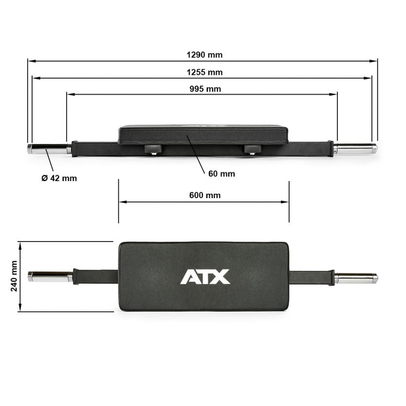 ATX® Rackable Hip Thruster Attachment Maße: Länge: 129 cm; Breite: 24 cm; Höhe: 11 cm