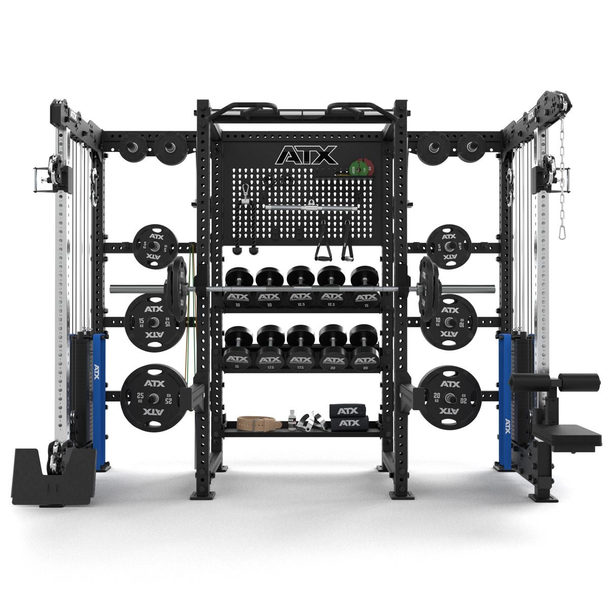 ATX® Multi Cable Rack & Storage Station - The Wall Frontansicht mit Equipment