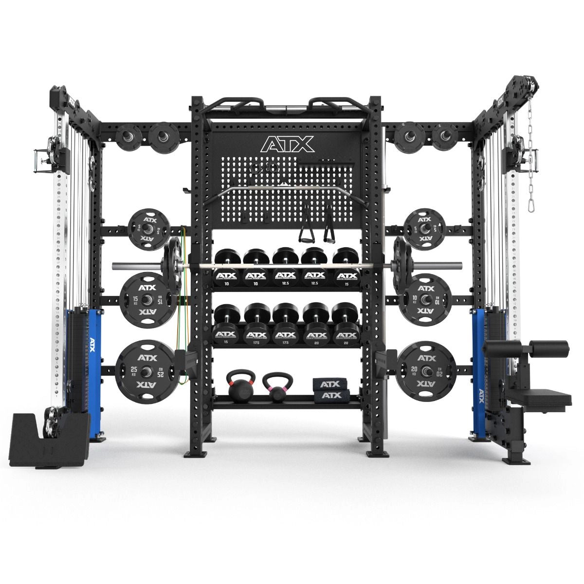 ATX® Multi Cable Rack & Storage Station - The Wall Frontansicht inkl. Hantelscheiben