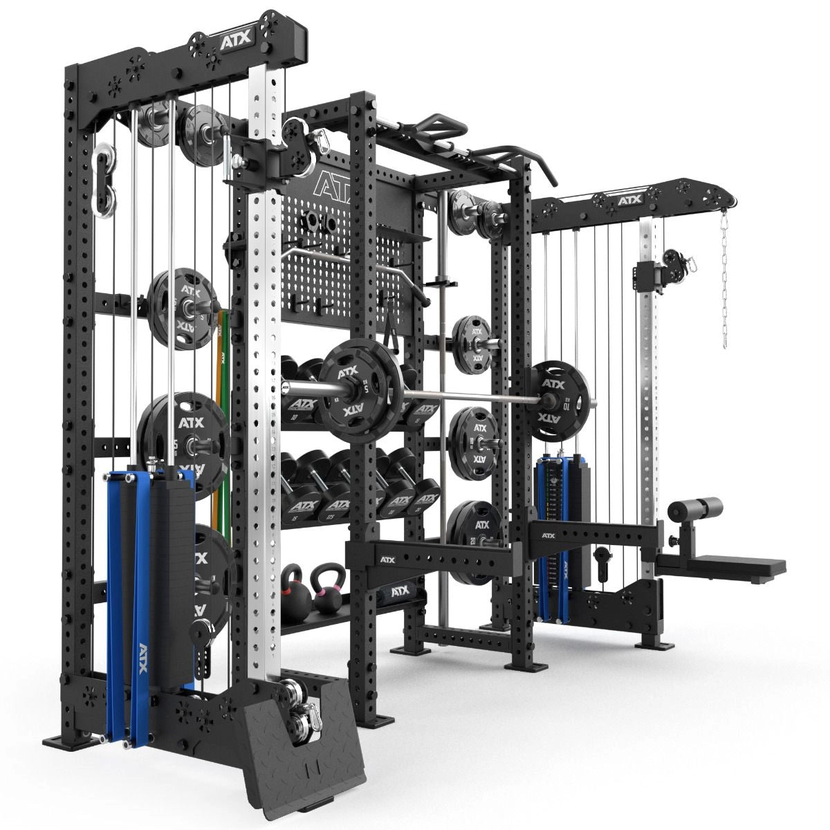 ATX® Multi Cable Rack & Storage Station - The Wall Schrägansicht mit Zubehör