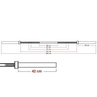 Maße der Hantelstange: Gesamtlänge 220cm, Scheibenaufnahme 42 cm