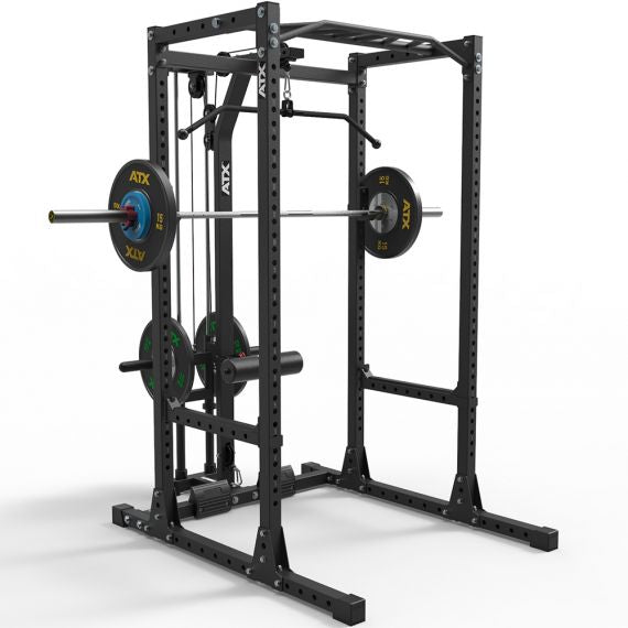 ATX® Power Rack PRX 650 mit diversen Zubehör: Latzug, Hantelstange, Hantelscheiben