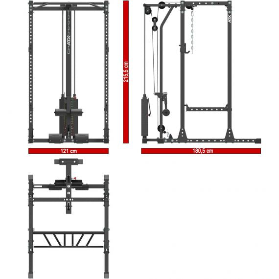  ATX® POWER RACK 650 MIT LATZUGSTATION LTO-650-SW Maße: Länge 180,5 cm, Breite 121 cm, Höhe 215,5 cm