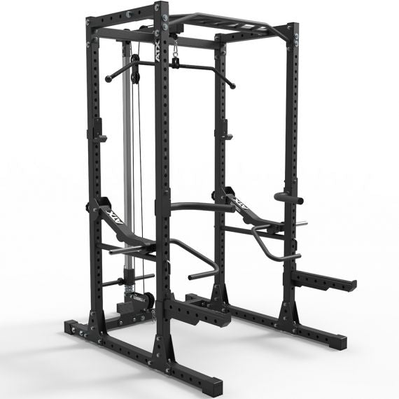 ATX® Power Rack PRX 650 mit Latzug, Jammer Arms, Notablagen, Latzugstange und Safety Spotter Arms