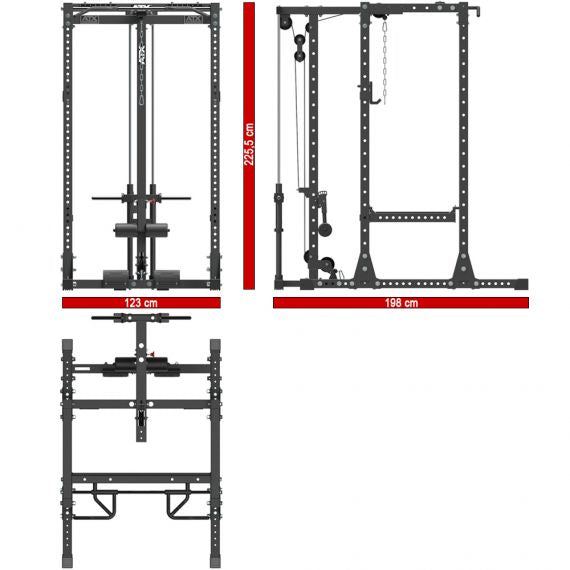 ATX® Power Rack 750 Set 140 mit Latzug 750-PL & Indexing Multi Chin-Up Maße: Länge 198 cm, Breite 123 cm, Höhe 224,5 cm