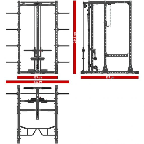 ATX® Power Rack PRX 750 Storage Set-250 Maße: Länge 178 cm, Breite 123 / 195 cm; Höhe 224,5 cm