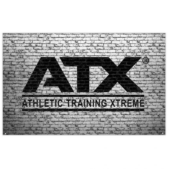 ATX® Stoffbanner - schwarzes ATX-Logo auf weißer Steinwand - 200 x 125 cm