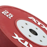 ATX® HQ-Bumper Plates Hantelscheiben 50 mm - 10 bis 25 kg mit abriebfestem KG-Aufdruck und ATX®-Logo in weißer Farbe