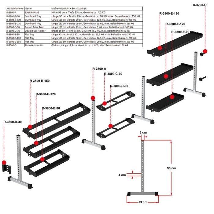 Build your Rack - Dumbbell Tray - gummiert 90 cm - B-WARE