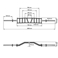 ATX® Camber Bar - Swiss Bar 50 mm Maße: Gesamtlänge: 2000 mm; Gewicht: 16 kg; Griffdurchmesser: 28,5 mm; Beladbare Aufnahme: 335 mm 