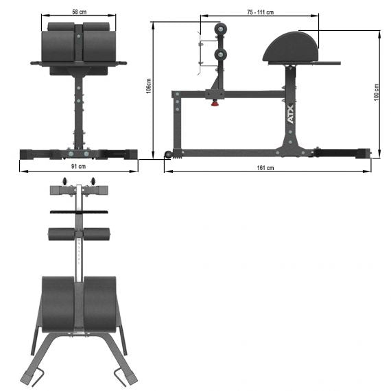 ATX® Glute Ham Developer Cross Maße: Breite: 161 cm; Tiefe: 91 cm; Höhe: 106 cm