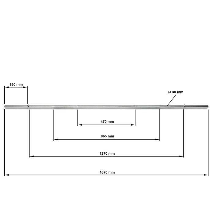 Langhantelstange 30 mm x 167 cm - glatte Aufnahme Maße