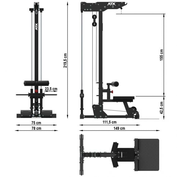 ATX® Latzuggerät LPL-700 - Plate Load Maße: Breite: 78 cm; Tiefe: 149 cm; Höhe: 219,5 cm