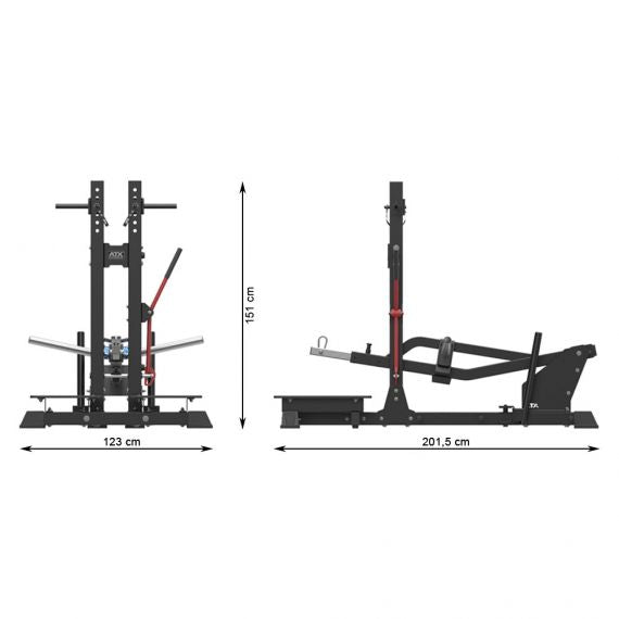  ATX® Belt Squat-Dip - Kniebeugen & Dips Maschine Maße: Breite: 123 cm; Tiefe: 201,5 cm; Höhe: 151 cm