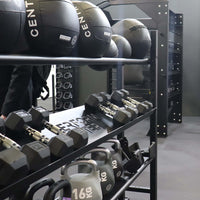 Hantelablage 3 stufig Multi Storage - extra flach für Kurzhanteln, Kettlebells und Bälle