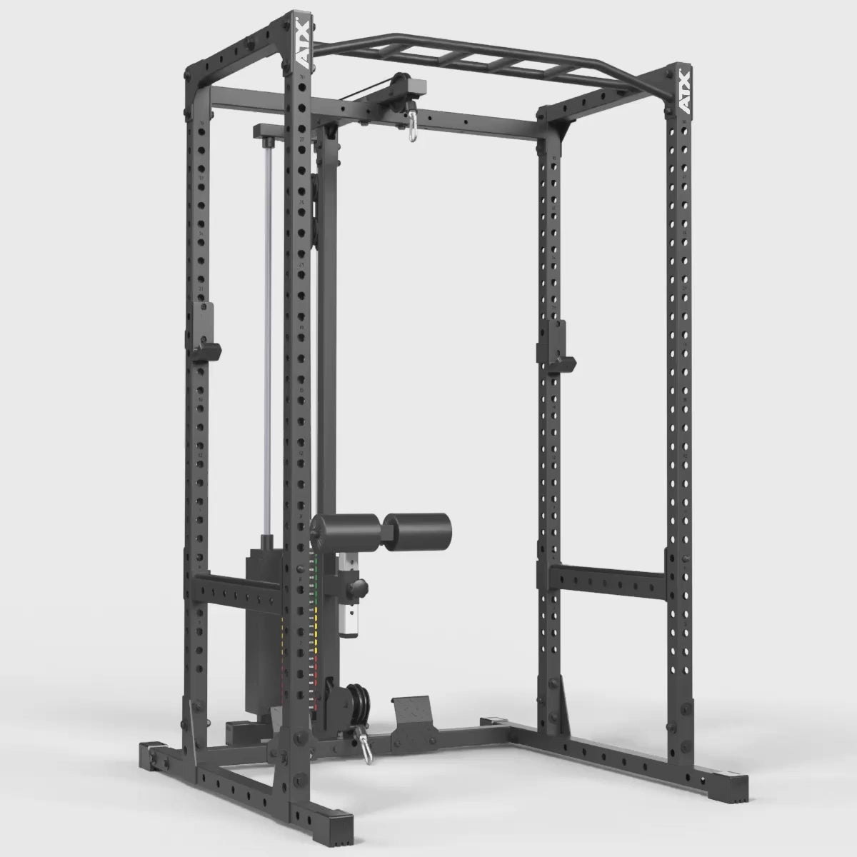 ATX® Power Rack 510 Komplettstation mit Latzugstation 100 kg Steckgewichte - Höhe 198 cm 360 Grad Animation