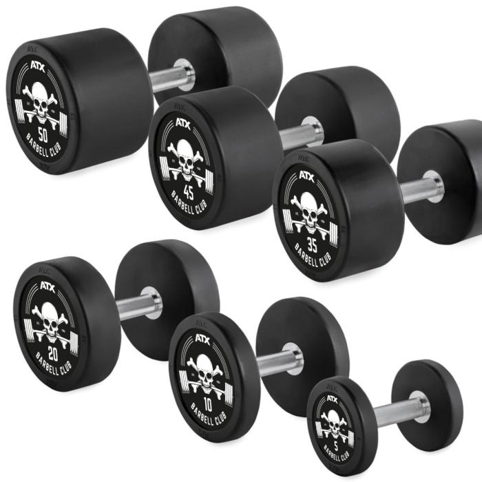 PRO-Style - Rubber Dumbbell - ATX® - Hantelsatz 5 - 50 kg mit Barbell Club Logo