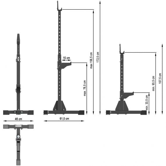  ATX® Free Stands - Hantel Rack 510 Maße: Breite 46 cm; Tiefe 61,5 cm; Höhe 107,5 bis 172,5 cm